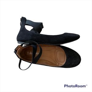 Bella Marie Ankle Strap Black Suede Ballet Flats